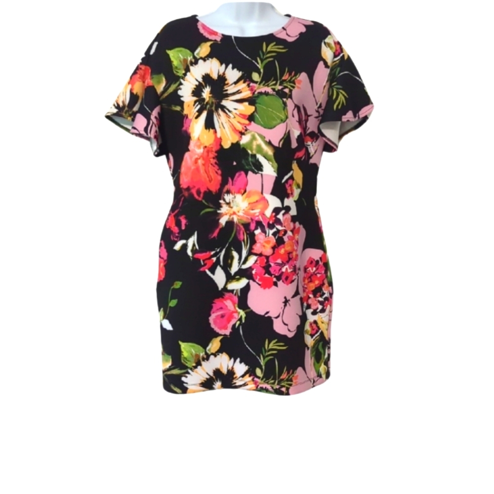 Midnight Floral Stretchy Mini Dress Comfy Office Work Business Casual Cocktail